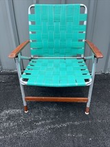 VTG Telescope Aluminum Folding Webbed Lawn Chairs Light Green w/ Wood Ar... - £26.41 GBP