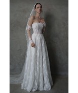 Corset Lace Wedding dress,A-Line Lace Wedding Dress with Long Sleeves - $468.00