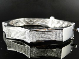1.55Ct Moissanite Diamond Gold Plated 925 Silver Men's Exclusive Bangle ... - $791.99