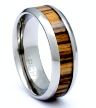 Titanium Wedding Ring Zebra Wood Inlay Engagement 8 MM Comfort Fit Band 8-15 - £19.18 GBP