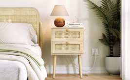 Rattan 2-Drawer Nightstand | 15&quot; Wide Bedroom Table - $120.94 CAD