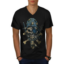 Pirate Skeleton Skull Shirt Crossbones Men V-Neck T-shirt - £10.41 GBP