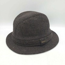 SCALA Herringbone Wool Tweed Fedora Walking Hat Brown Drop Brim Size Med... - £27.20 GBP