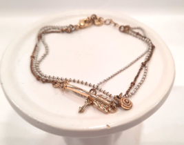 Vintage LC Liz Claiborne Enamel Chain 3 Tier Gold/WH Bracelet with Charm... - $9.41
