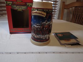 Budweiser RARE Stein 2003 mug Christmas Old Towne Holiday Clydesdale&#39;s CS560 NOS - £16.59 GBP