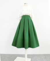 GREEN Midi Pleated Skirt Outfit Women Plus Size A-line Winter Woolen Skirt image 1