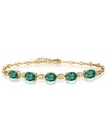18K Gold Plated Adjustable Artificial Emerald Charm Bracelet for Women - £10.93 GBP