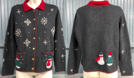 Karen Scott Ugly Christmas Button Sweater Snowman Medium Snowflakes Holiday - £13.62 GBP