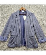 Skies Are Blue Blazer Womens Large Blue Open Front Knit 3/4 Sleeve Pockets - $47.47