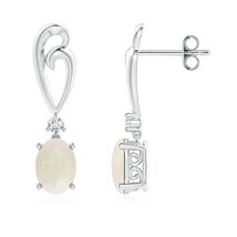ANGARA Natural Opal Solitaire Drop Earrings with Diamond in Silver (Size... - $312.55+