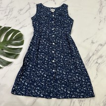 Robbie Bee Womens Vintage 90s Dress Size 10 Blue Floral Button Front Cot... - $28.70
