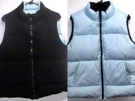 J Percy Sport Reversible Black &amp; Blue Fleece Down Fill Puffer Vest Women&#39;s (M) - £21.27 GBP