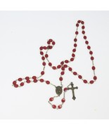 Saint Therese INRI Signed 1 1/2&quot; CROSS Flat Red Beaded Rosary  26&quot; Catho... - $21.55