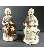 Set of Vintage OLD MAN W PIPE &amp; WOMAN W FRUIT Figurines Sitting ENESCO E... - €20,68 EUR