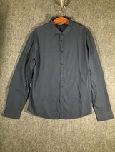 Fashion Nova Mens Button Up Casual Shirt Blue Gray Collar Dresswear Form... - $13.85