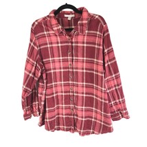 Woman Within Flannel Shirt Cotton Button Down Plaid Pink Red 22/24 - £9.86 GBP