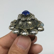 1.6&quot;Antique Tribal Turkmen Kuchi Ring Round Blue Glass Plastic Boho,8.5,TR215 - £5.89 GBP
