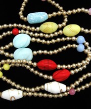 Necklace Vintage Art Glass Beads Necklace Faux Pearls Red Blue Yellow Goldtone - £18.07 GBP