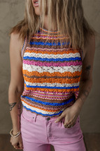Dark Blue Striped Textured Knit Crew Neck Sweater Vest - $263.93 MXN