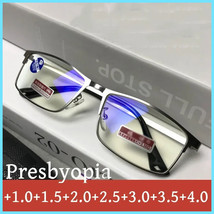 Gafas De Lectura Medio Marco Metal Hombre Anteojos Lujo Antiluz Azul Ter... - $367.75 MXN