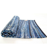 Denim Rag Rug Runner Chindi Blue Navy 180cm 2x6&#39; Handmade Recycled Eco F... - £46.95 GBP