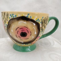 Potter Studio Paisley. Flower Footed Coffee Mug Yellow &amp; green 18oz 3&quot;1/... - $19.37