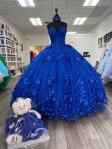 Royal Blue Quinceanera Dress Ball Gown With Appliques Flowers Princess Sweet 16  - £200.12 GBP