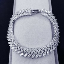 14K White Gold Plated Silver 5Ct Simulated Diamond S Link Tennis Bracelet 7.5&quot; - £117.36 GBP