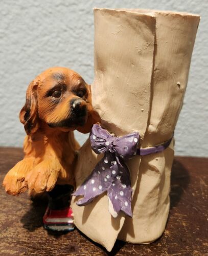 Dog with Books and Paper Scroll Pencil Cup Holder 4&quot; Resin Teacher - $3.86