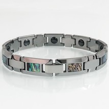 Tungsten Steel &amp; Shell Chain Hand Bracelet Men Health Care Energy Hematite Magne - £31.84 GBP