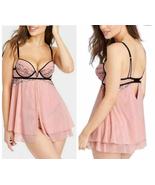 Auden Push-Up Loose-Fit Sheer Babydoll Dress Ice Rose Size XS NEW - £15.73 GBP