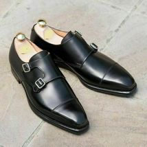 Handmade Men Black Shoes, Double Monk Strap Shoes, Men Formal Monk Shoes - £101.68 GBP+