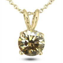 Round Diamond Solitaire Pendant Natural Brown 14K Yellow Gold VS2 1.10 Carat GIA - £1,857.88 GBP