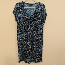 Dana Buchman Dress Women&#39;s sz Large Blue Black Polyester Spandex Short Sleeve - £18.36 GBP