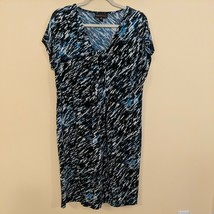 Dana Buchman Dress Women&#39;s sz Large Blue Black Polyester Spandex Short Sleeve - £17.57 GBP