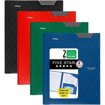 Five Star 2 Pocket Folders, 4 Pack, Plastic Folders with Stay-Put Tabs and Prong - £12.04 GBP