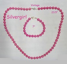 Vintage 2 pc 24 in pink plastic necklace bracelet set thumb200