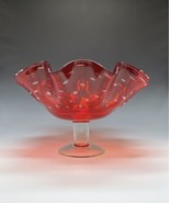 Vtg Bischoff Amberina Ruffled Compote Bowl Bubbles Glass Clear Stem Bana... - $54.14 CAD