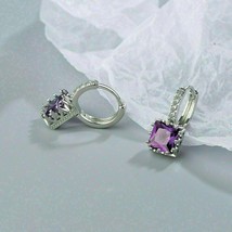 2.50 Ct Princess Cut Amethyst and Round Moissanite Hoop Earrings Gift 925 Silver - £96.40 GBP