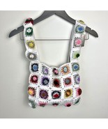 Crochet Granny Square Shoulder Tote Bag Gray Handmade Bohemian White Mul... - $33.74