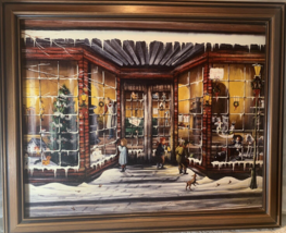 Vintage Christmas Village Peppellos Toy Workshop Winter Scene Wood Framed Print - £19.98 GBP