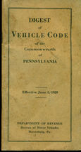 1929 DIGEST OF VEHICLE CODE OF THE COMMONWEALTH OF PENNSYLVANIA (Harrisb... - $14.84