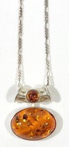 Vintage Sterling Silver 925 Big AMBER Pendant Necklace - £206.86 GBP