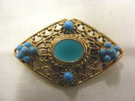 Vintage Goldtone Pin Blue Seed Beads Victorian Look - $553.18 MXN