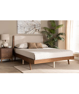 Bauer Beige Fabric Walnut Brown King Size Platform Bed - $11,559.93 MXN