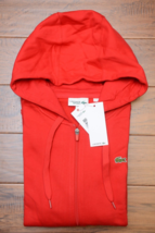 Lacoste Sport SH1551 Mens Full Zip Red Fleece Cotton Hooded Jacket Hoodi... - $65.33