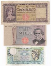 Italy, Set of 3 Different, Bank of italy Banknotes, Rare - $55.76