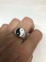 Vintage Ying Yang Ring Silver Stainless Steel Mens Size 12 - £28.20 GBP