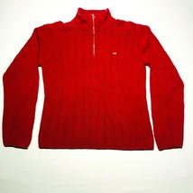 Vintage Ralph Lauren Jeans Co Pullover Sweater Jumper Mens L Thick Red 1/4 Zip - £25.71 GBP