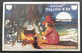 1909 Greenfields Delatour Chocolates Jolly Halloween Witch Cauldron Ad Postcard - £29.19 GBP
